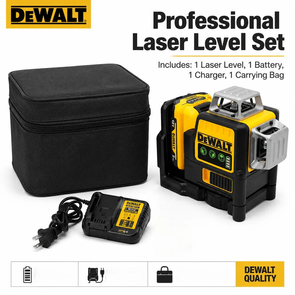 Dewalt DW089LG 12V Max Green Cross Line Laser - 12v max power Cordless Level Hand Tool Accessory for Construction, DIY Projects with Li-ion Battery,  electric impact drill flexvolt lithium-ion