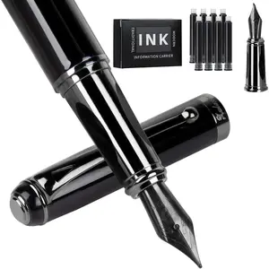 Fountain Pen-Smooth Writing Metal Water Pen with  Case Fine Nib Consistent Ink Flow Luxury Pen for Nice Pens Includes a Calligraphy Nib 8 Cartridges a Ink Refill Converter(Grey)