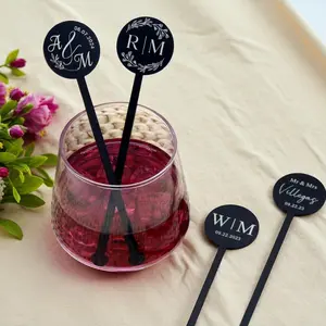 Personalized Acrylic Drink Stirrers for Weddings Birthdays & Anniversaries Custom Cocktail Stirrers with Monogram Design 15 cm Reusable Food Safe Drinkware Tags