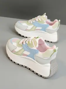 Women's Fashionable Lace Up Low Top Sneakers, Breathable Thick Sole, Casual Comfortable Breathable Sports Running Shoes, All-match Basic Shoes for Daily Wear