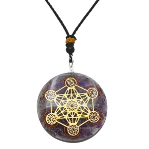 Crystal and Metatron Cube Orgone Pendant - Natural Healing Pendant Necklace for Women Men and Kids