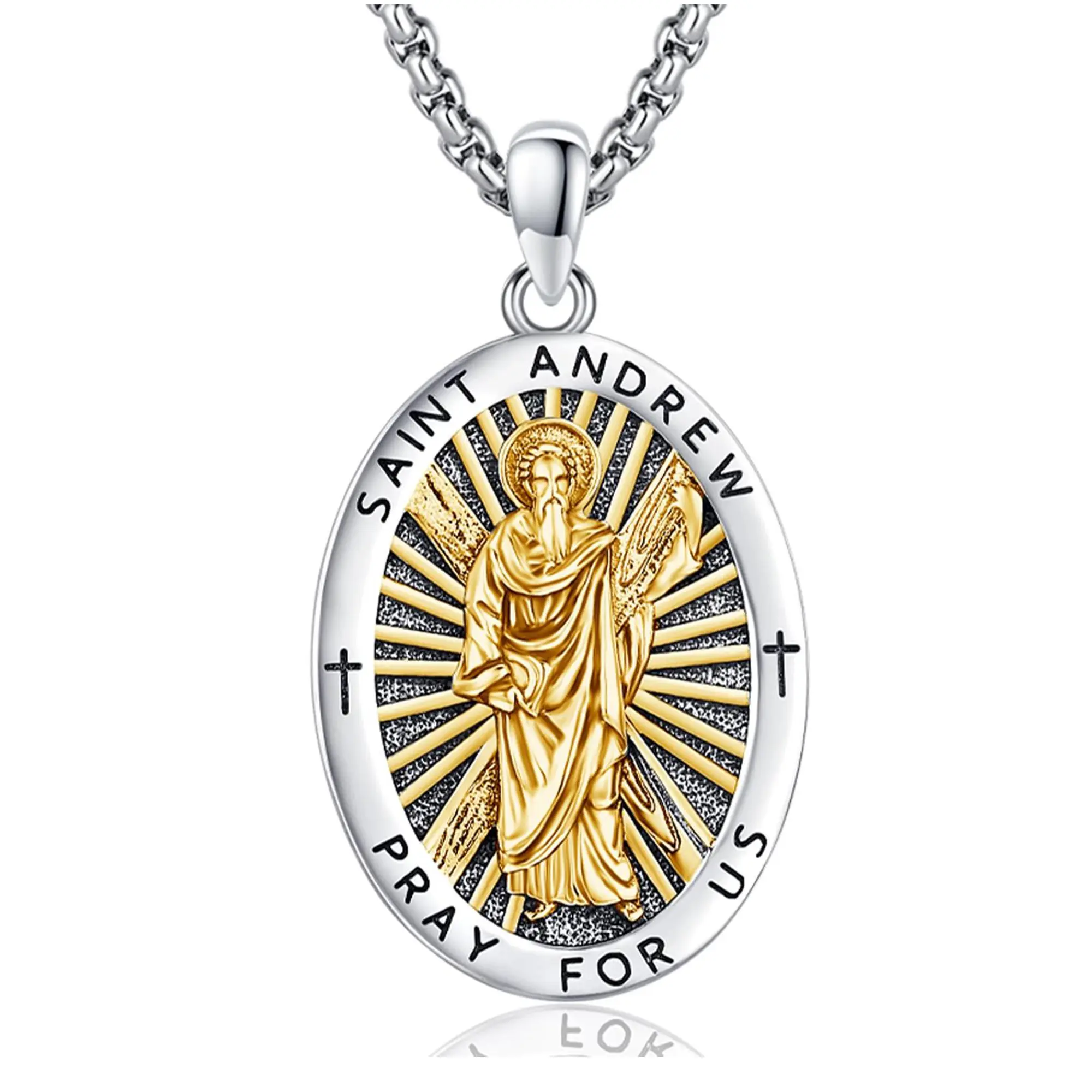 DRINSPER S925 Sterling Silver Cross Pendant Necklace Chain - Hypoallergenic Unisex Amulet for Adults, Saint Andrew (Scotland's Patron Saint, Jesus Christ's Apostle) 12 Months Daily Wear Gift Item