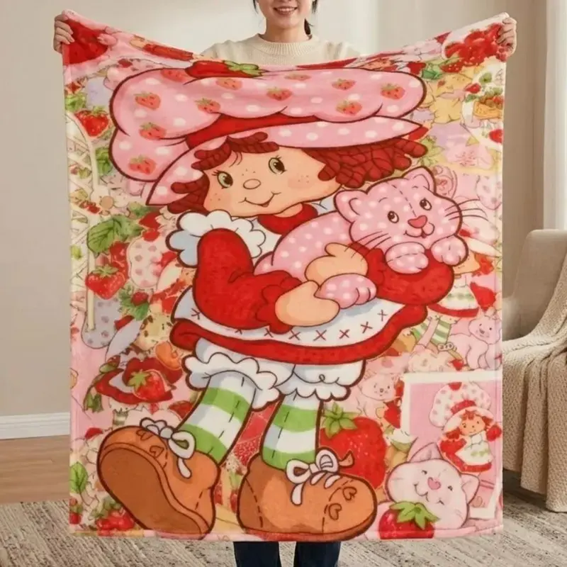 Trending Strawberry Shortcake Throw Blanket Pink Strawberry & Bow Coquette Blanket for Home Perfect Gift for Fans Warm All Season Blanket Must Have Cute Blanket for Girls Ideal Birthday Christmas Gift for Kids Teens Air Conditioning Summer Couch