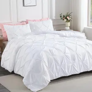 White Queen Comforter(90x90Inch), 3 Cute Pinch Pleat Comforters  Sets for Queen, Lightweight Fluffy Down Alternative