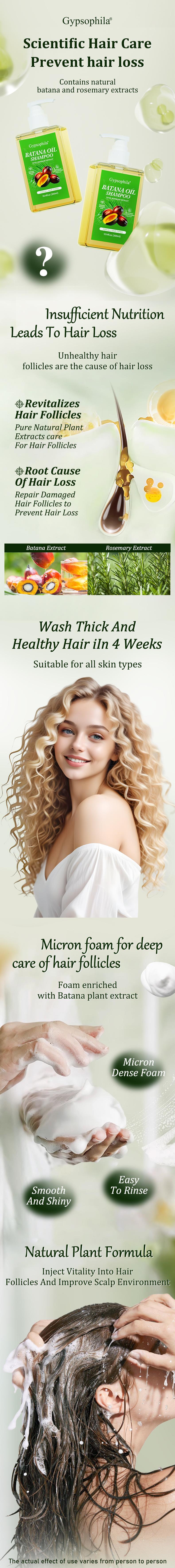 Gypsophila Batana Oil & Rosemary Shampoo 300ml Nourishing Volumizing for Men Women Reduces Hair Loss Repairs Damage Boosts Growth Gentle Daily Haircare Cleanser