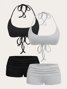 Women's Solid   Cami Top &   Shorts Set, Casual Sleeveless Top & Shorts for Daily Wear, Ladies Summer Clothes, Camisole Sets