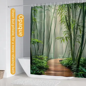 4-piece bathroom set with forest bathroom print pattern, modern design for home decoration, Shower curtain sets, home decoration shower curtain, complete set, no punching, easy to install, with 12 durable hooks - the perfect gift for friends and family