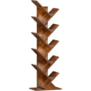 10 Tier Tree Book Shelf, Floor Standing  Bookshelf for Narrow Space, Storage Organizer Bookshelves for Books/CDs/Magazine, Bookcase with Shelves for Home Office, Living Room - Brown