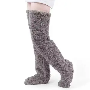 Thick Goose Down Over Knee Socks, Teddy Bear Long Thermal Leg Warmers, Cozy Knee Protection for Maternity & Elderly, Winter Home Essential