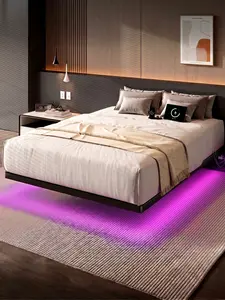 【SummerVibes】ONBRILL LED Floating Bed Frame, Queen Bed Frame with Power Outlet, Heavy Duty Metal Platform Bed Frame, Easy Assembly, No Box Spring Needed, Noise-Free, Bedroom Furniture, Stylish Furniture