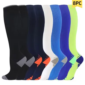 8 Pairs Compression Socks for Women & Men, Fashionable  Knee-High Socks for Walking, All Seasons,Unisex, Support Sock