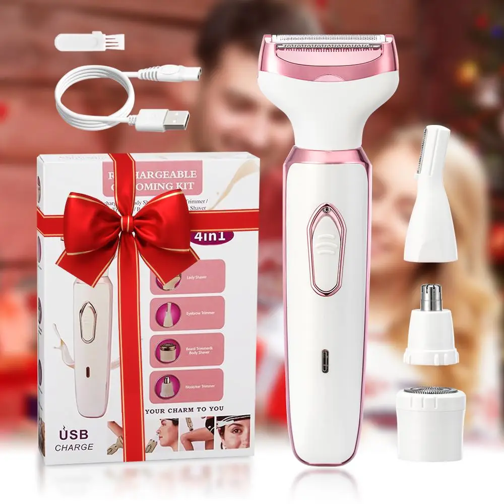 4 in 1 Electric Lady Shaver, Body Hair Removal Epilator, Cordless Body Beauty Instrument for Gift