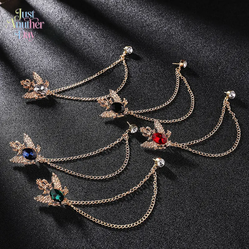 Vintage Double-Headed Eagle Brooch with Chain, Men's Retro Crown & Black Crystal Suit Pin, Luxury Tassel Lapel Pin for Formal & Wedding Wear
