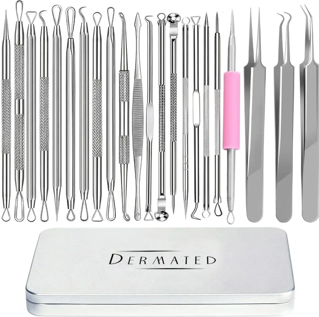 22-Piece Stainless Steel Facial Care Tool Set with Storage Case | 410 Grade Precision Personal Care & Grooming Tools