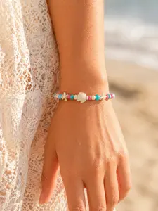 Ceramic Charm Bracelet for Women, Adjustable Beach Style Bracelet with Starfish & Turtle Charms, Pastel Beaded Nylon Cord, Handmade Summer Jewelry Gift