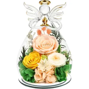 Gifts for Women Preserved Rose Forever Flower Eternal Roses in Glass Angel Figurines Fresh Flowers for Delivery Christmas Birthday Gift for Mom Her Wife Grandma on Valentines Day Anniversary