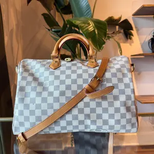 Pre-owned Louis Vuitton Damier Azur Coated Canvas Crossbody Bags Speedy Bandouliere 35 Damier Azur Canvas Satchel