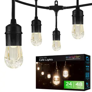 Enbrighten Classic LED Cafe Lights, 24 Bulbs, 48ft. Black Cord
