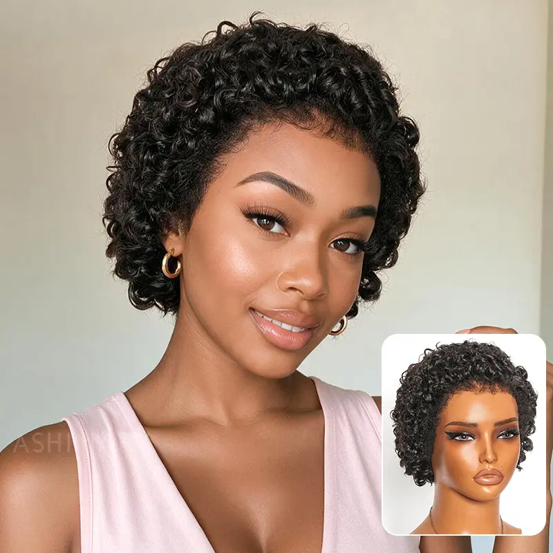 Short Pixie Cut Curly with Kinky Edges 13x4 Lace Front Wig Everyday Own Scalp Glueless Human Hair
