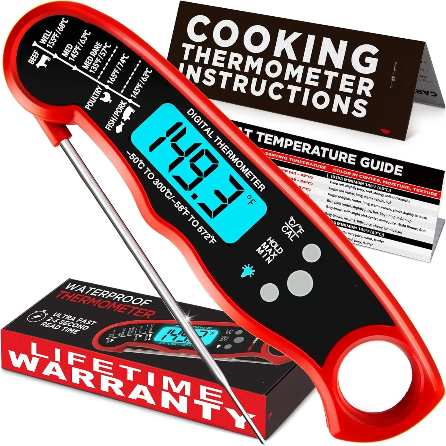 [USA Stock] -  Meat Thermometer Digital - Instant Read Food Thermometer for Cooking and Grilling Gifts for Men Valentines Day Gifts for Him Her Mom Dad