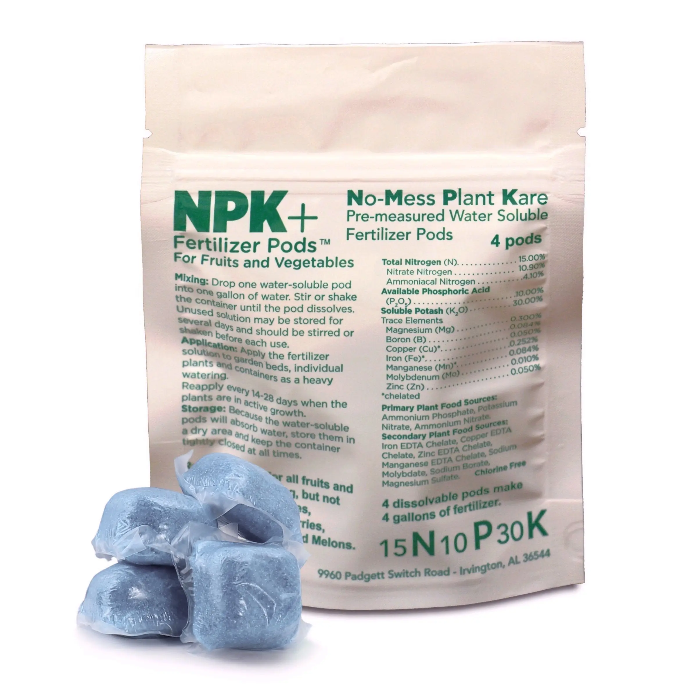 NPK+™ Fertilizer Pods for Fruits & Vegetables (15N-10P-30K)