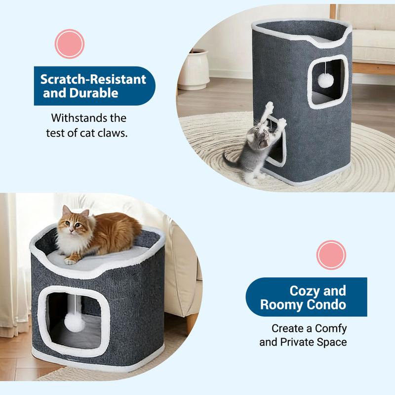 Foldable Multi-Level Cat Tree Tower For Indoor Cats, Scratch-Resistant Cat Furniture With Hanging Toy Ball, Soft Cozy Top Bed And Hideaway, 1/2/3 Tier, Ideal Holiday Gift For Cats
