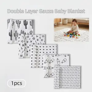 Baby Twin Layer Washable Muslin Blanket, Simple Print, Soft and Breathable, Lightweight for Summer, Ideal for Home Naps, Daily Use, Travel