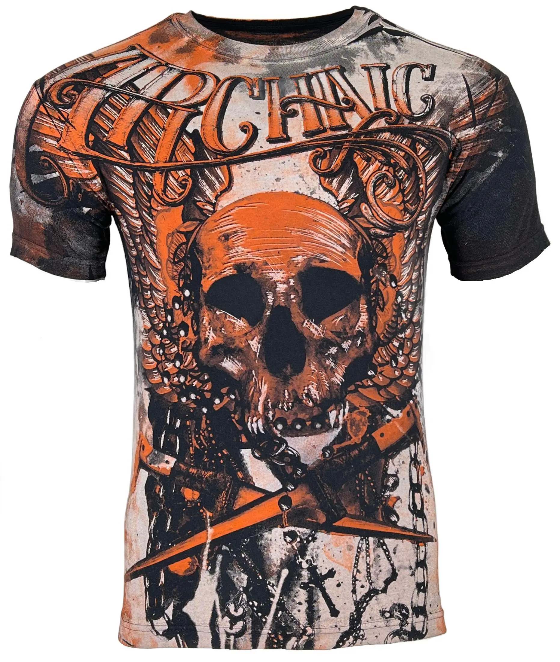 Archaic Men's Casual Cadaverous T-Shirt, Short Sleeve 100% Cotton Crewneck with Front & Back Graphic Print, Made in USA, Tshirt
