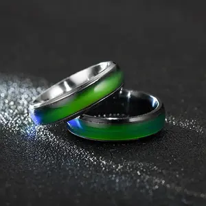 5 Colors Stainless Steel Ring for Men Women Changing Color Mood Ring Temperature Sensitive Glazed Ring Couple Jewelry