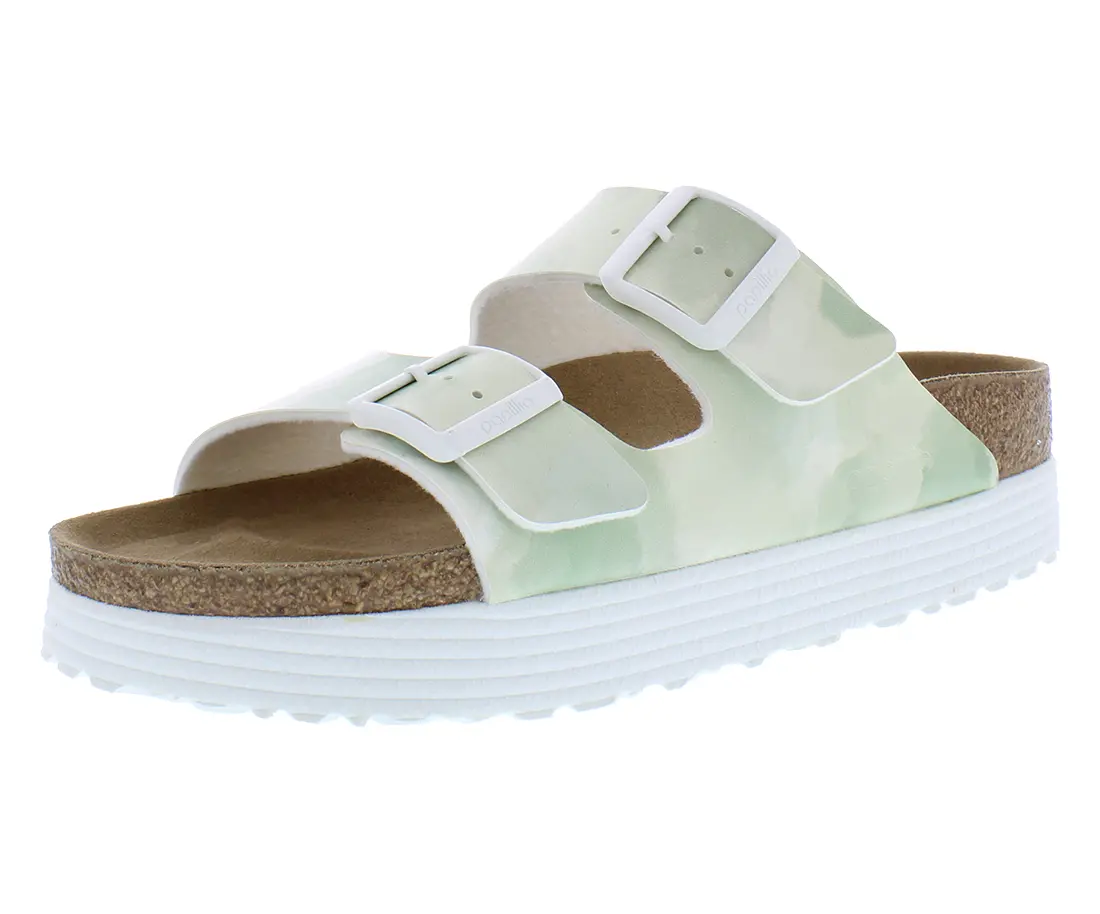 Papillio Arizona Unisex Grooved Platform Flat Heel Sandals - Women's Footwear, Casual Open-Toe 2-Strap Design with Adjustable Buckles, Narrow Fit Shoe