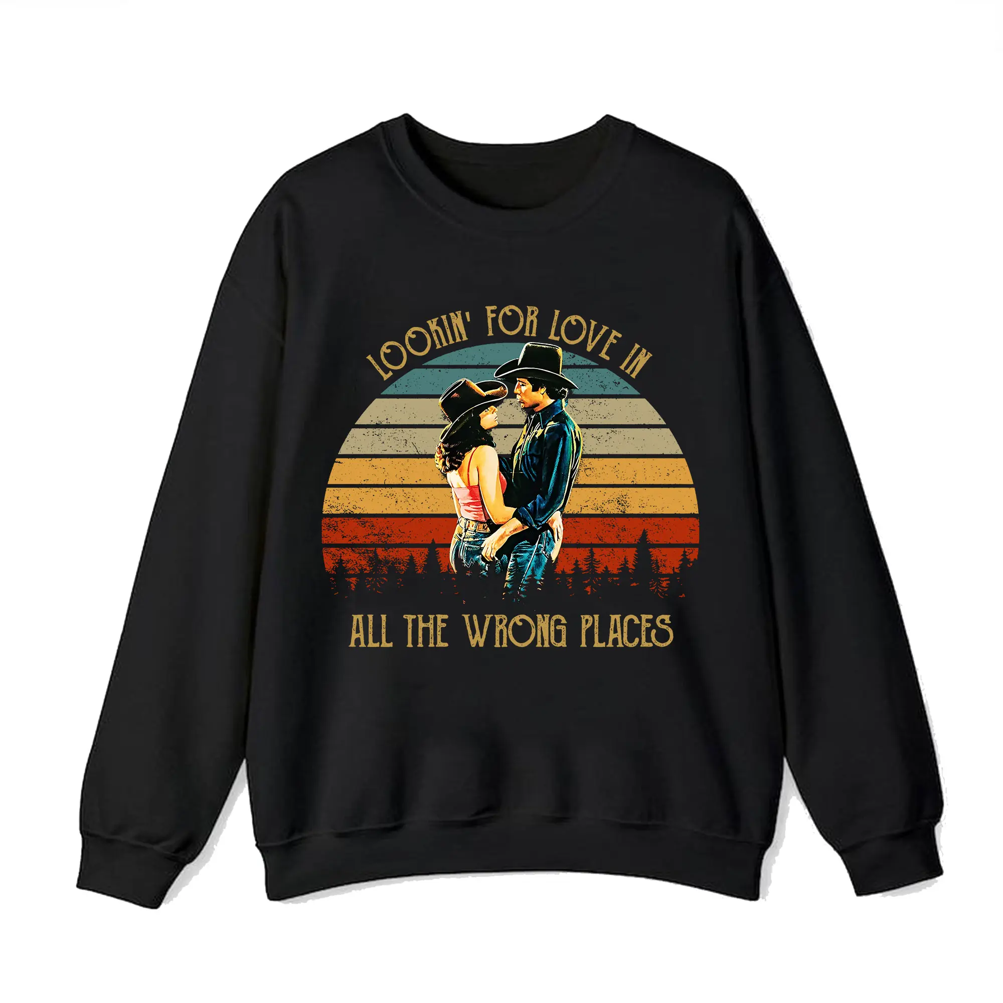 [Made in USA] Budd And Sizsy Looking For Love Sweatshirt, Retro 80s Urban Cowboy Tee, Vintage Romance Western Couple Quote Shirt, Classic Graphic Pullover, Funny Country Love Top, Casual Cotton Streetwear Layer, Gift For Men For Women
