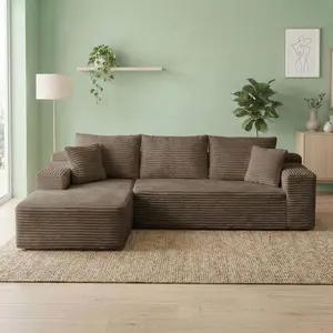 QIMENG 106" Modern L-Shaped Corduroy Upholstered Sectional Cloud Couch - 2-Package Shipping, Compression Modular Design, Reclining Chair, High-Quality Sponge Cushions, No Assembly, Vintage Apartment Living Room Furniture, Couch for Living Room