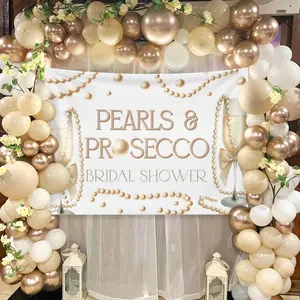 LaVenty Pearls and Prosecco Bridal Shower Decorations Bow Champagne Pearls Backdrop Pearl White Balloons for Bows Pearls Wedding Bachelorette Bride to Be Party Supplies