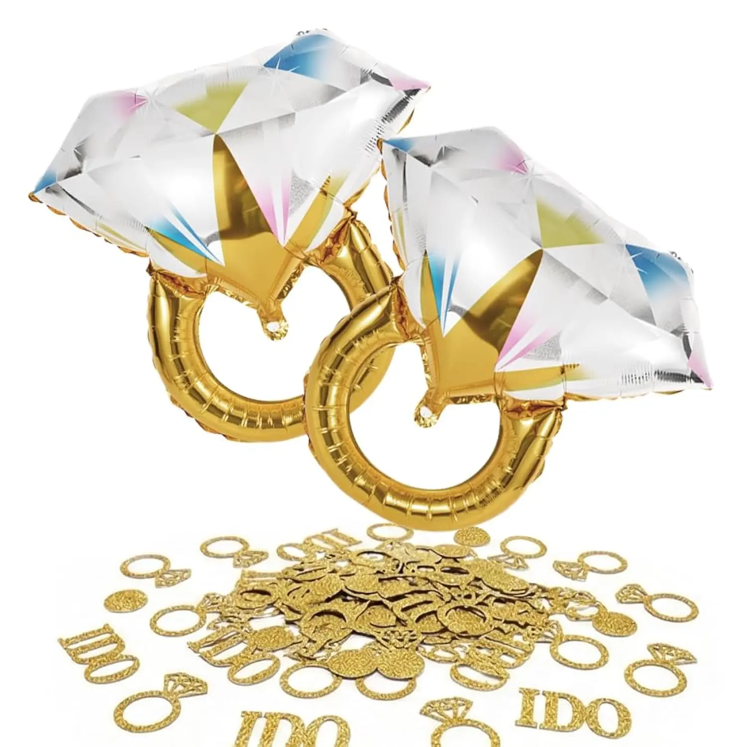 Engagement Party Decor Set with Giant Diamond Ring Balloons, Gold Confetti & Table Scatter