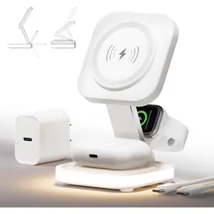 5-in-1 Magnetic Wireless Charging Stand for Apple MagSafe Charger with Night Light for iPhone 16/15/14/13/12, Watch, AirPods, Travel Magnetic Charger Nightstand Charging Station (Adapter Included)