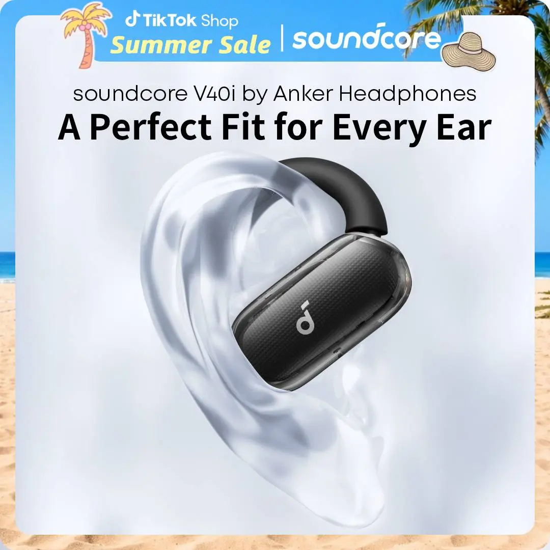 soundcore V40i by Anker, Open-Ear Headphones, Clear Design, Lidless Case, 4 Adjustable Positions for Every Ear Size, Richer Bass, IP55, 21H Playtime, AI Clear Calls, Bluetooth 5.4, App Control #tiktokshopsummersale