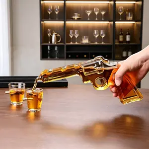 Revolver Whiskey Decanter Set with 2 Bullet-Shaped Shot Glasses,Gifts for Men Dad, Anniversary Military Alcohol Utensils Present for Brother.,Fathersdaygift