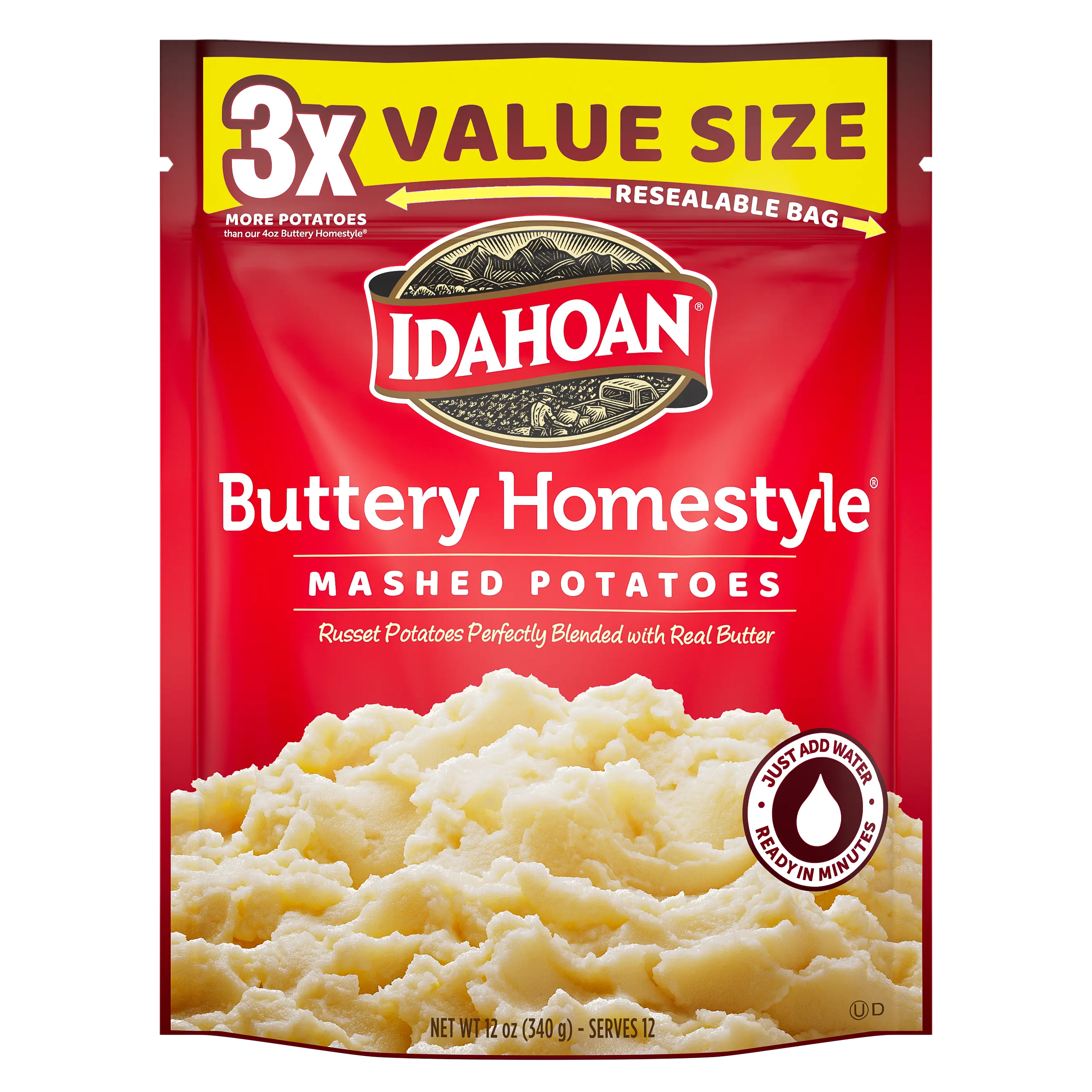 Idahoan Buttery Homestyle Mashed Potatoes Value Size, 12 oz, Pack of 8