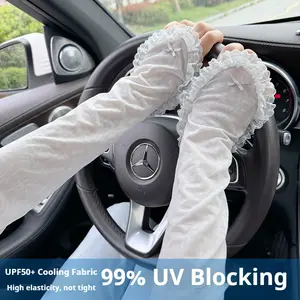 Women's Breathable Ice Silk Loose Sleeves with UV Protection for Driving & Summer Activities New Lace Design Arm Protectors