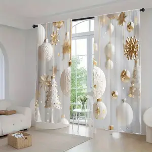 2Pcs Elegant Christmas Ornament Curtains Gold Snowflake Pattern Rod Pocket Design Light Filtering Window Drapes for Living Room Bedroom Office Holiday Winter Decoration Privacy Enhancing Polyester Fabric