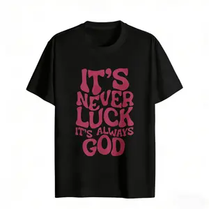 Its Never Luck Its Always God Women's Graphic Tee Casual Streetwear Style Cotton Regular Fit Crew Neck Short Sleeve Faith Inspired T-Shirt For summer Everyday Wear rachel new outfit