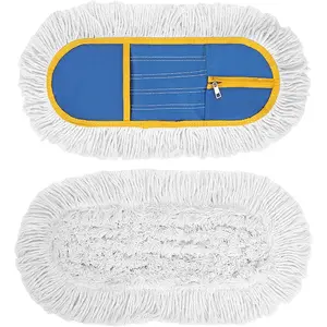16 Inch 2 Pack Commercial Dust Mop Replacement Heads Heavy Duty Industrial Washable Cotton Mop Refill Pads for Hardwood Vinyl Laminate Floors Kitchen Warehouse Courtyard Cleaning Blue