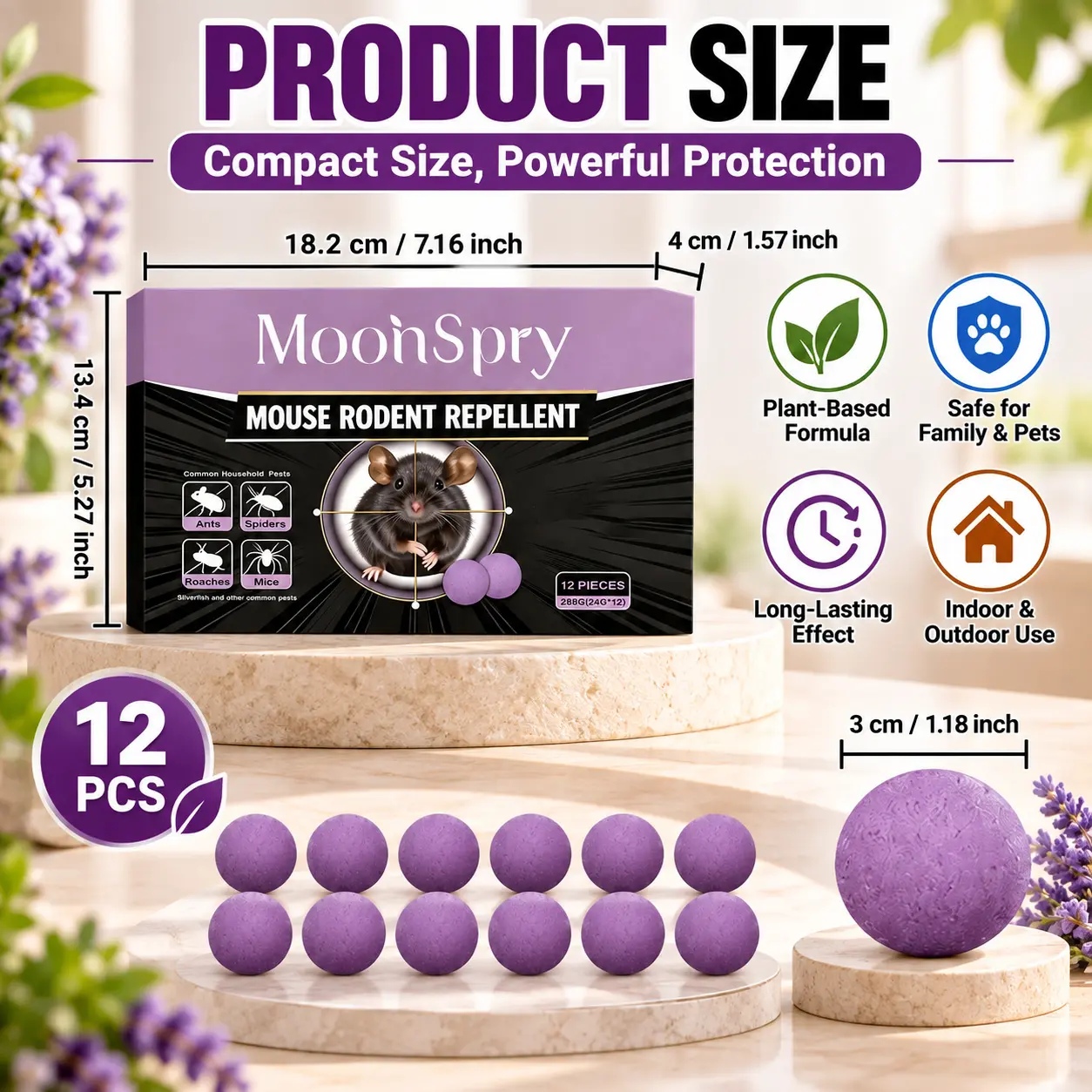 12PCS Mouse Repellent Balls for Home, Scent-Based Mouse & Rat Deterrent, Compact Rodent Repellent for Kitchen, Garage, Attic, Pantry, Basement, Closet & Storage Areas