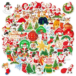 100 Non-Repeating Glitter Christmas Stickers, Assorted Vinyl Waterproof Holographic Winter Holiday Stickers for Christmas Decorations Envelopes Cards Sealing Craft Party Favors