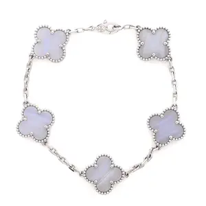 Pre-owned Van Cleef & Arpels Vintage Alhambra 5 Motifs Bracelet 18K White Gold and Chalcedony by Rebag