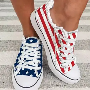 Star Striped Lace Up Sneakers Round Toe Casual Shoes Closed Training