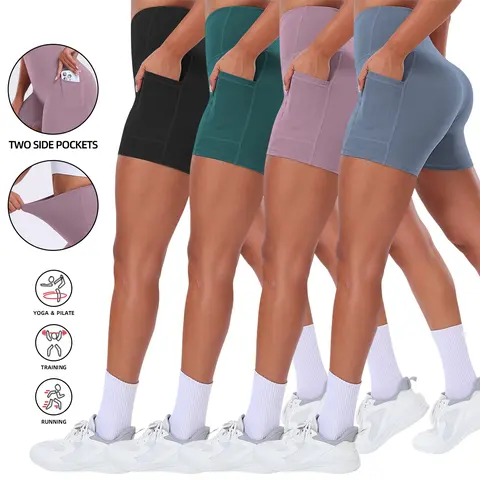 3/4 Pack Women's High-Waisted Yoga Shorts Tummy Control Fitness Shorts Casual  Womenswear Fashion Pants Summer