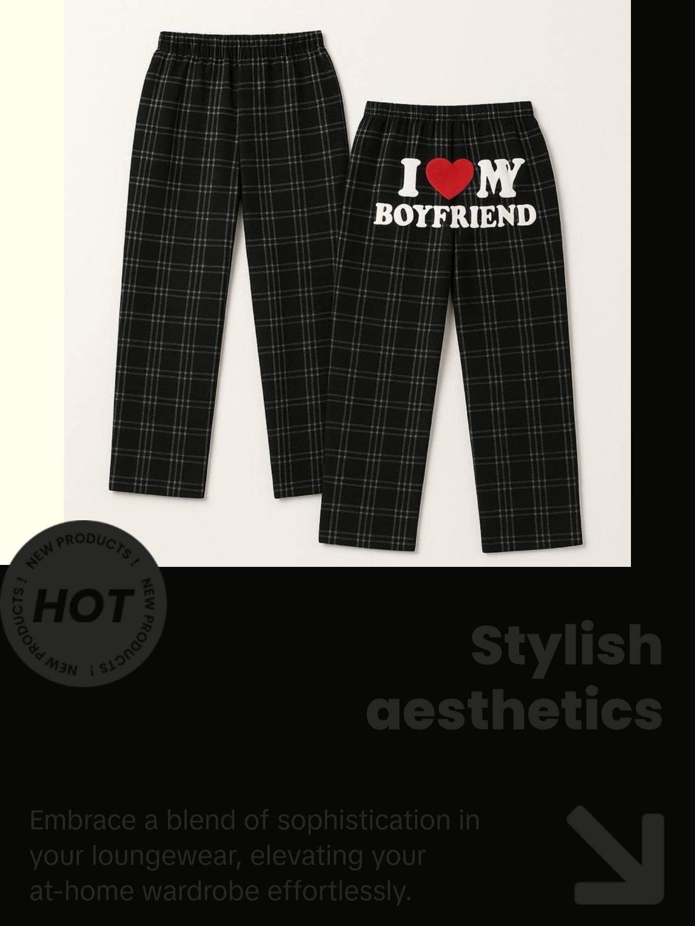 I Love My Boyfriend plaid red Pajamas - Luxurious Soft Plushie Loungewear for All Seasons Comfortable Sizes X-Small to 3XL Casual Nightwear