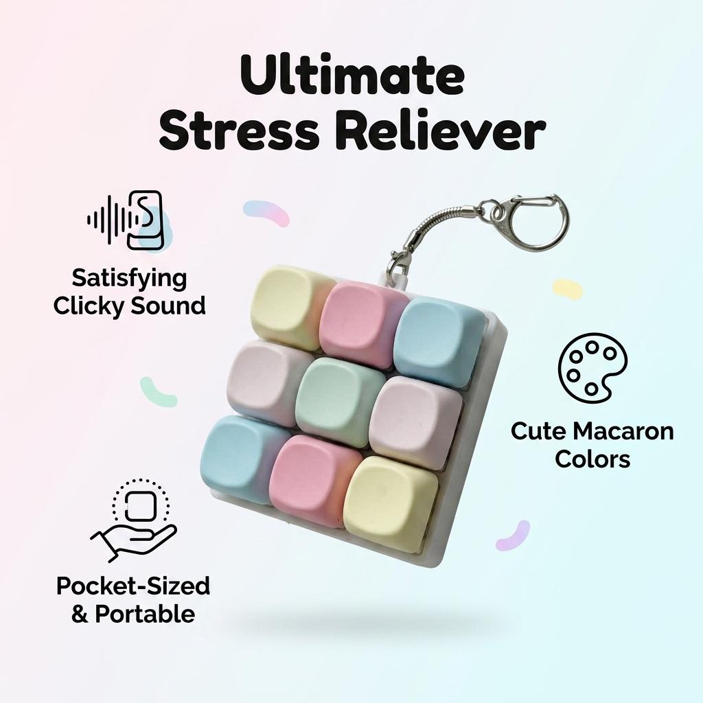 Portable Mechanical Keychain Fidget Toy – Colorful Silicone Keyboard Clicker, Durable Pocket Stress Relief Gadget for Adults & Women, Backpack Accessory with Tactile Button Decompression