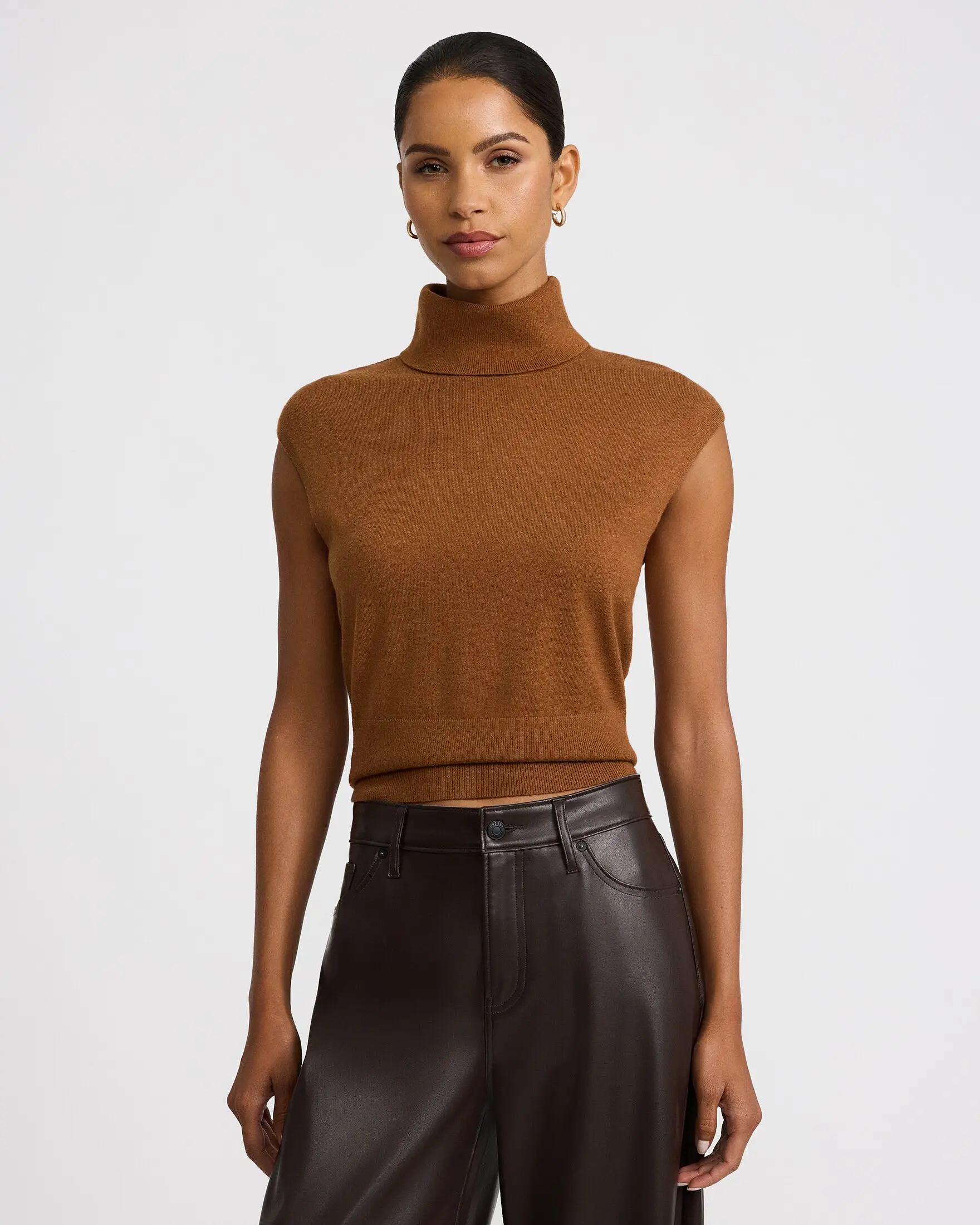 Express Skimming Turtleneck Cap Sleeve Sweater in Airy Soft